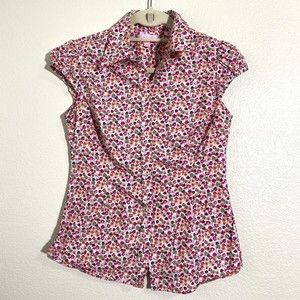 Lilly Pulitzer Womens Blouse Top Size 2 Floral Cottagecore Cap Sleeve